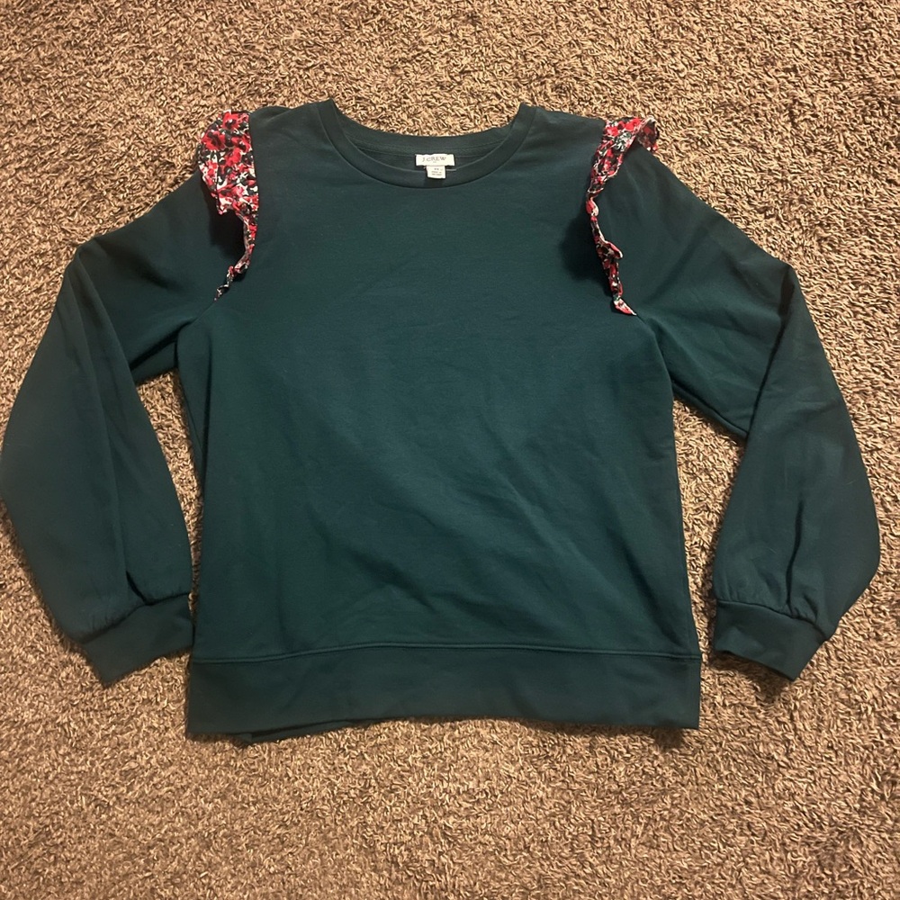 J Crew Factory Floral Ruffle Shoulder Sweatshirt - Picture 3 of 9